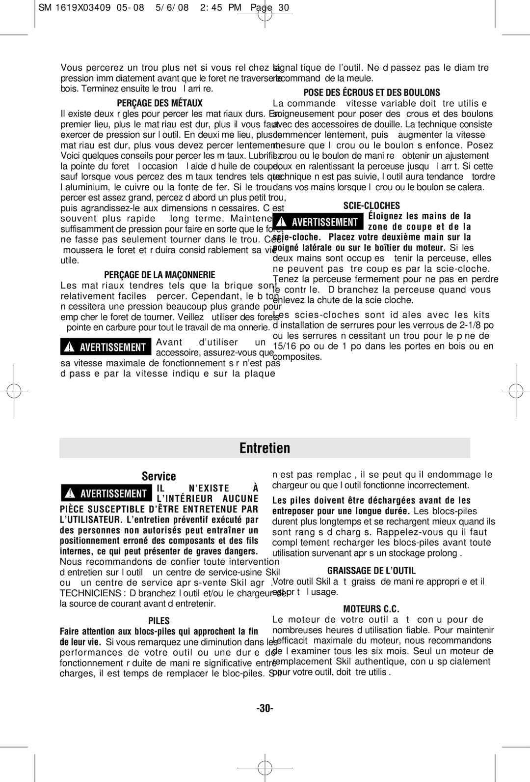 Skil 2895 manual Entretien 