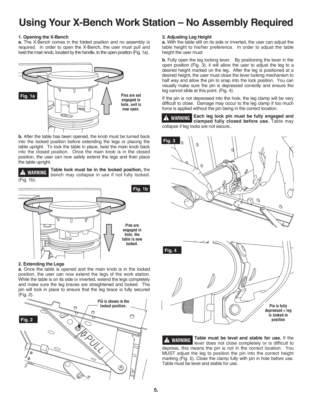 Skil 3100 manual Opening the X-Bench, Adjusting Leg Height, Extending the Legs 