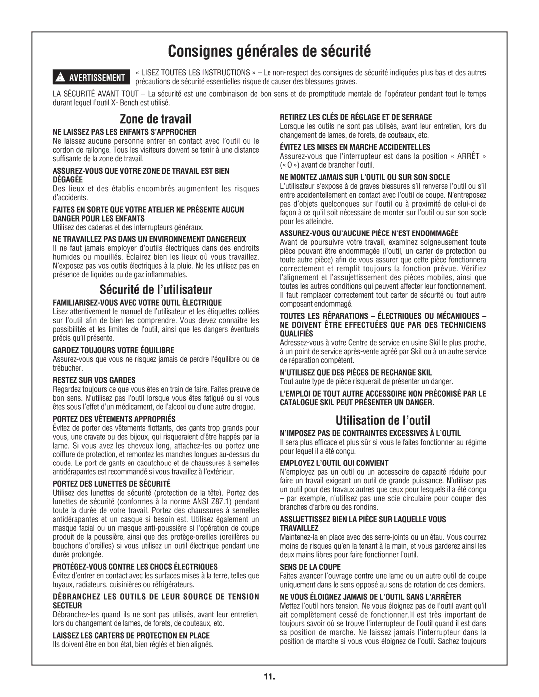 Skil 3110 manual Consignes générales de sécurité 