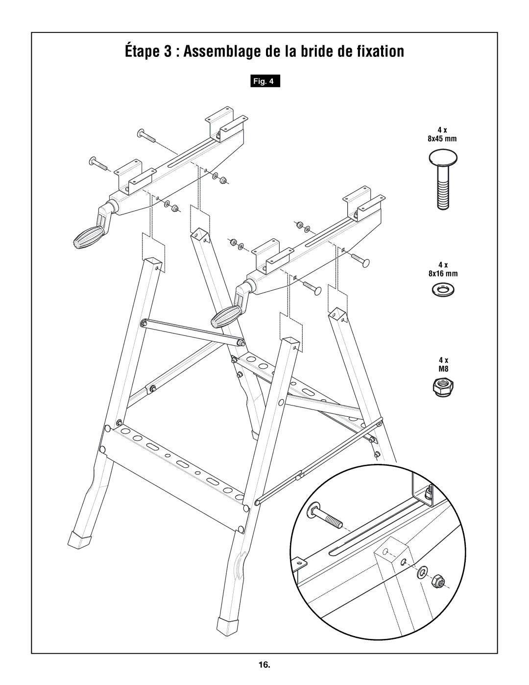 Skil 3110 manual Étape 3 Assemblage de la bride de fixation 