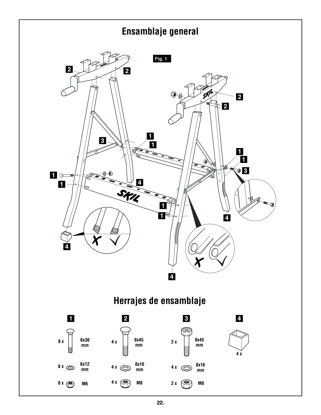 Skil 3110 manual Ensamblaje general Herrajes de ensamblaje 