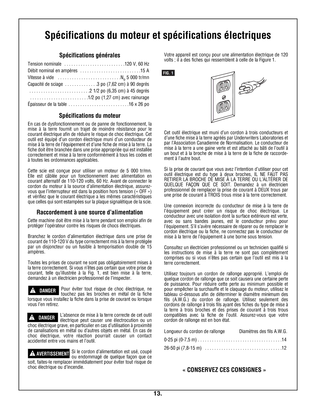 Skil 3305-01 Spécifications générales, Spécifications du moteur, Raccordement à une source d’alimentation, Vitesse à vide 