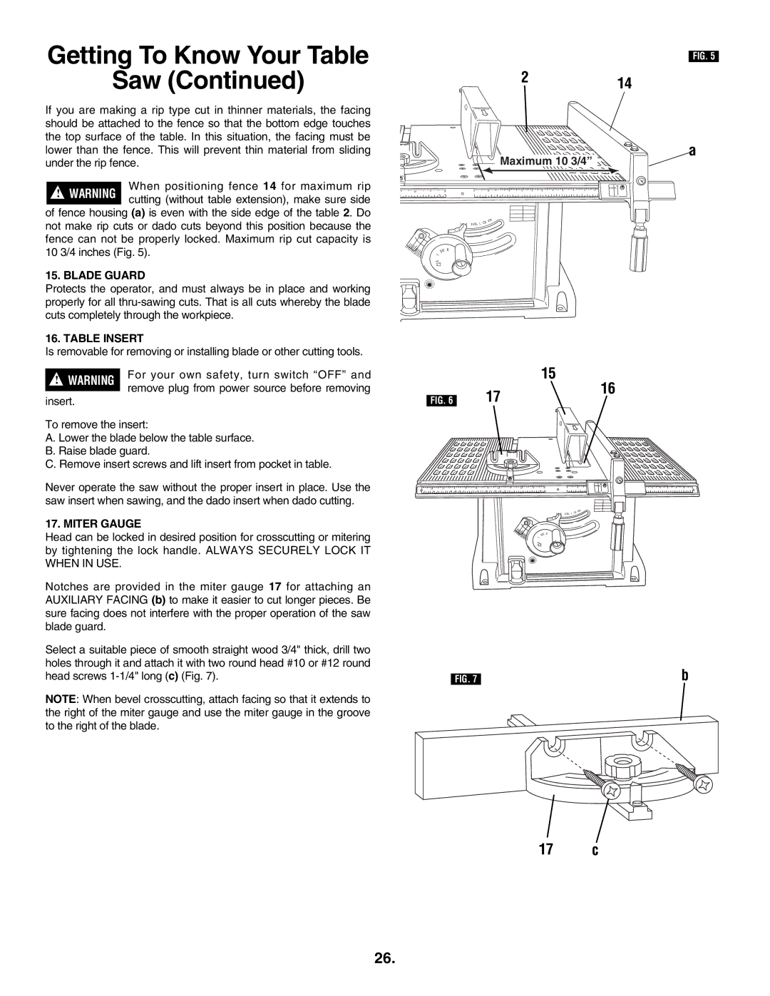 Skil 3305-01 manual 214, 17 c, Blade Guard, Table Insert, Miter Gauge 