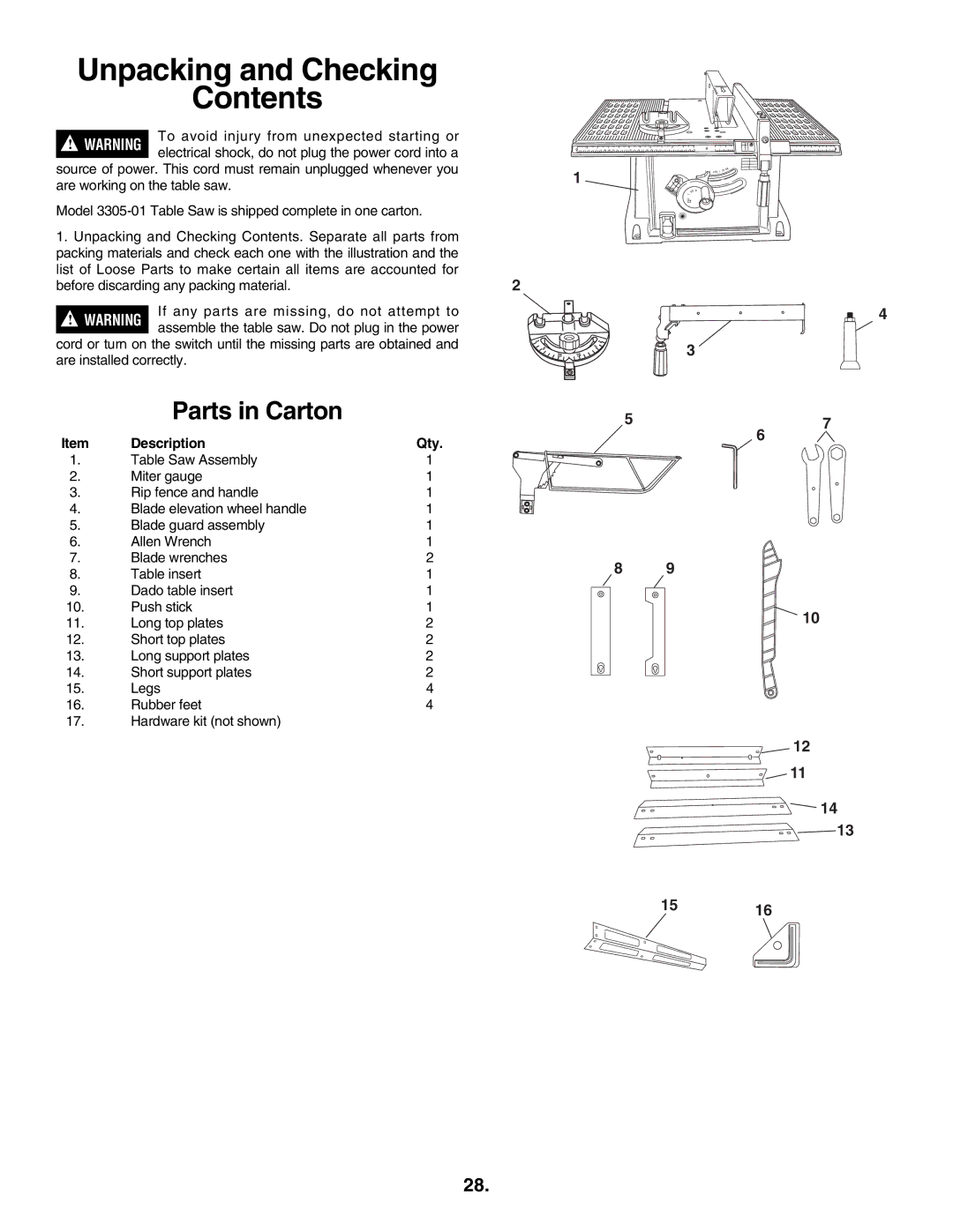 Skil 3305-01 manual Unpacking and Checking Contents 