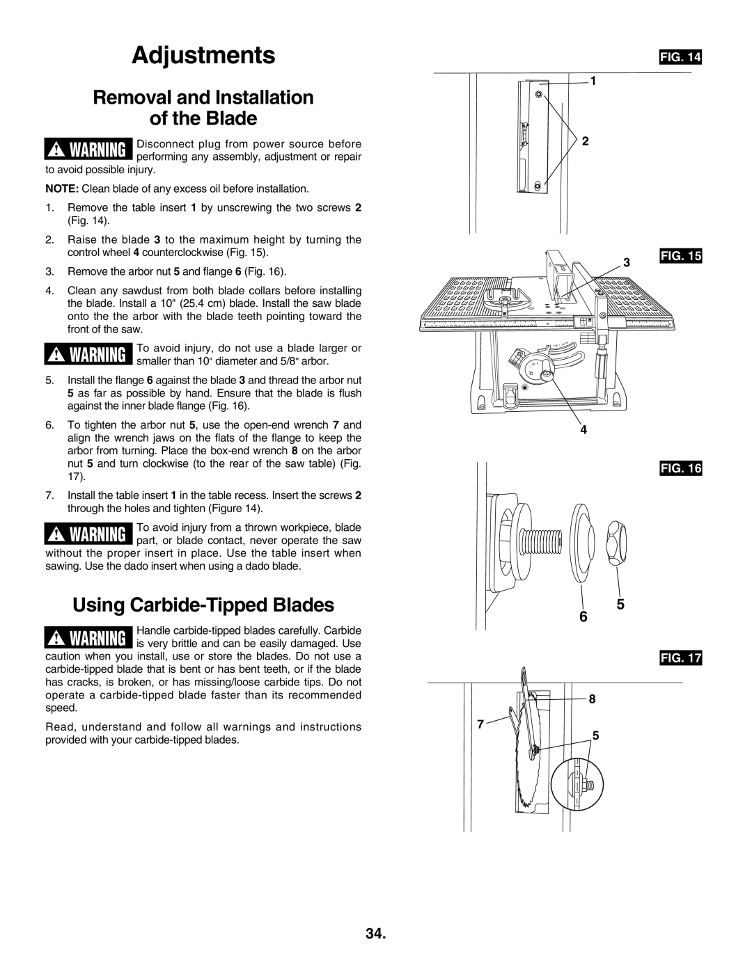 Skil 3305-01 manual Removal and Installation Blade, Using Carbide-Tipped Blades 