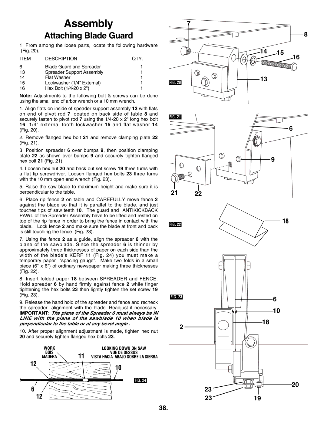 Skil 3305-01 manual Assembly, Attaching Blade Guard, Description QTY 