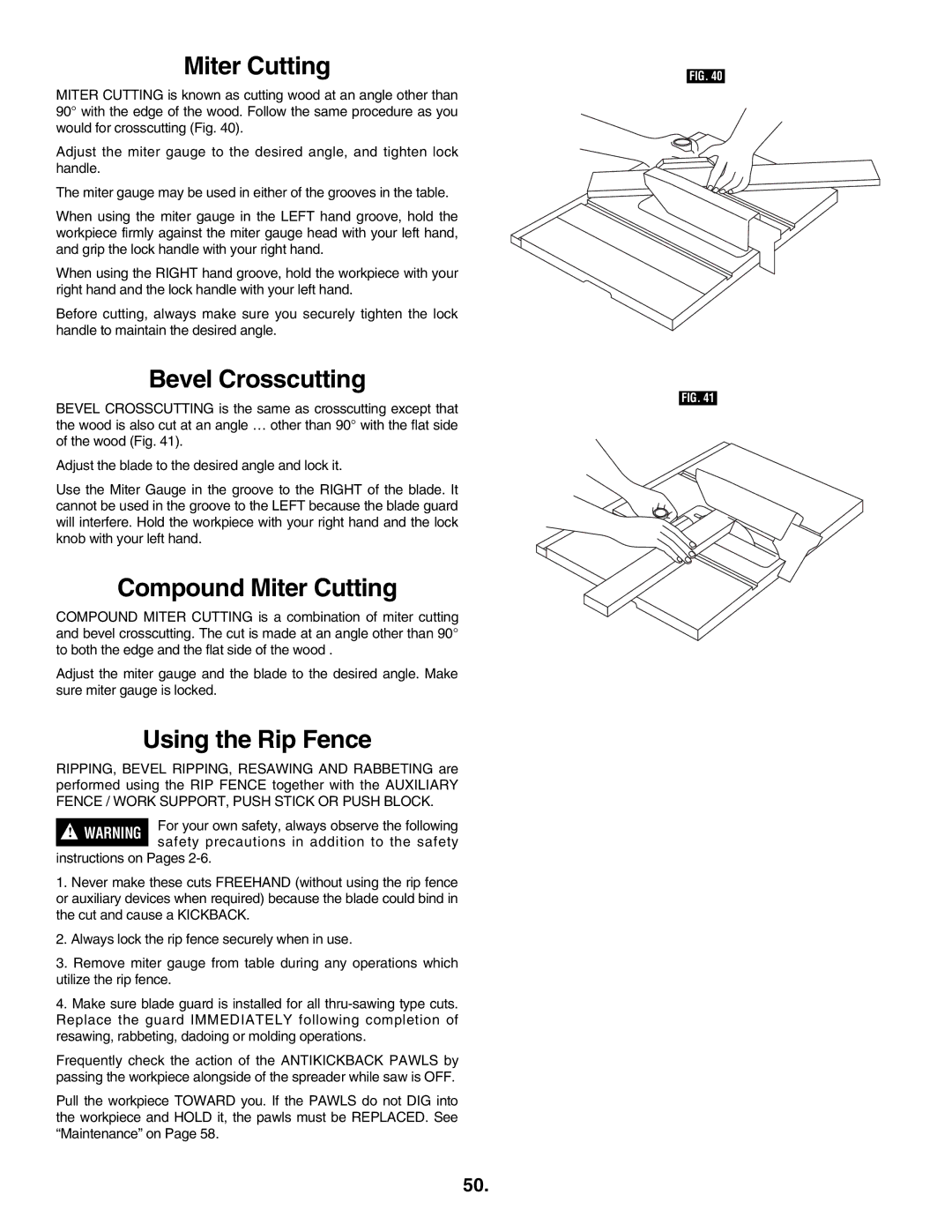 Skil 3305-01 manual Bevel Crosscutting, Compound Miter Cutting, Using the Rip Fence 