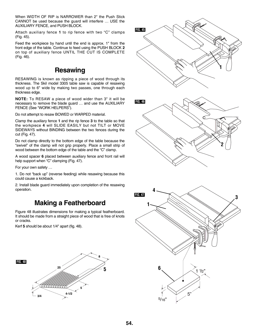 Skil 3305-01 manual Resawing, Making a Featherboard 