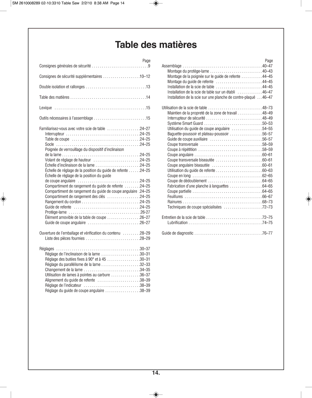 Skil 3310 manual Table des matières, Lexique, Guide de diagnostic 