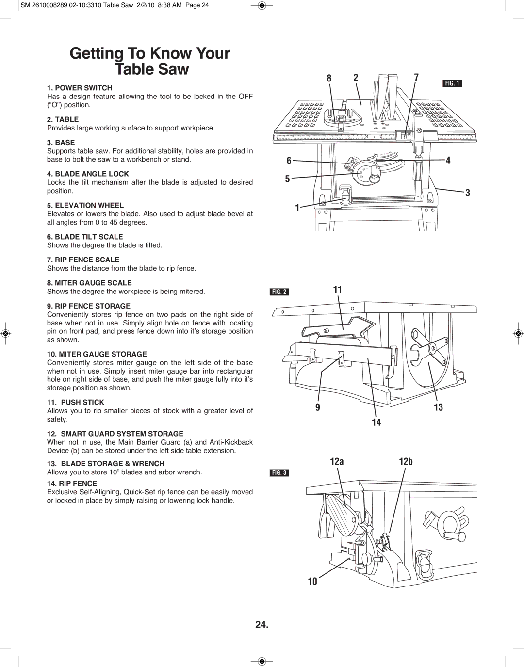 Skil 3310 manual Getting To Know Your Table Saw, 12a12b 