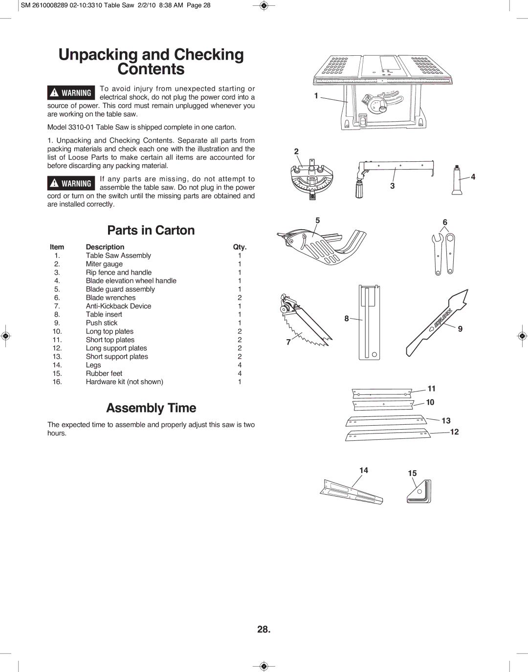 Skil 3310 manual Unpacking and Checking Contents 