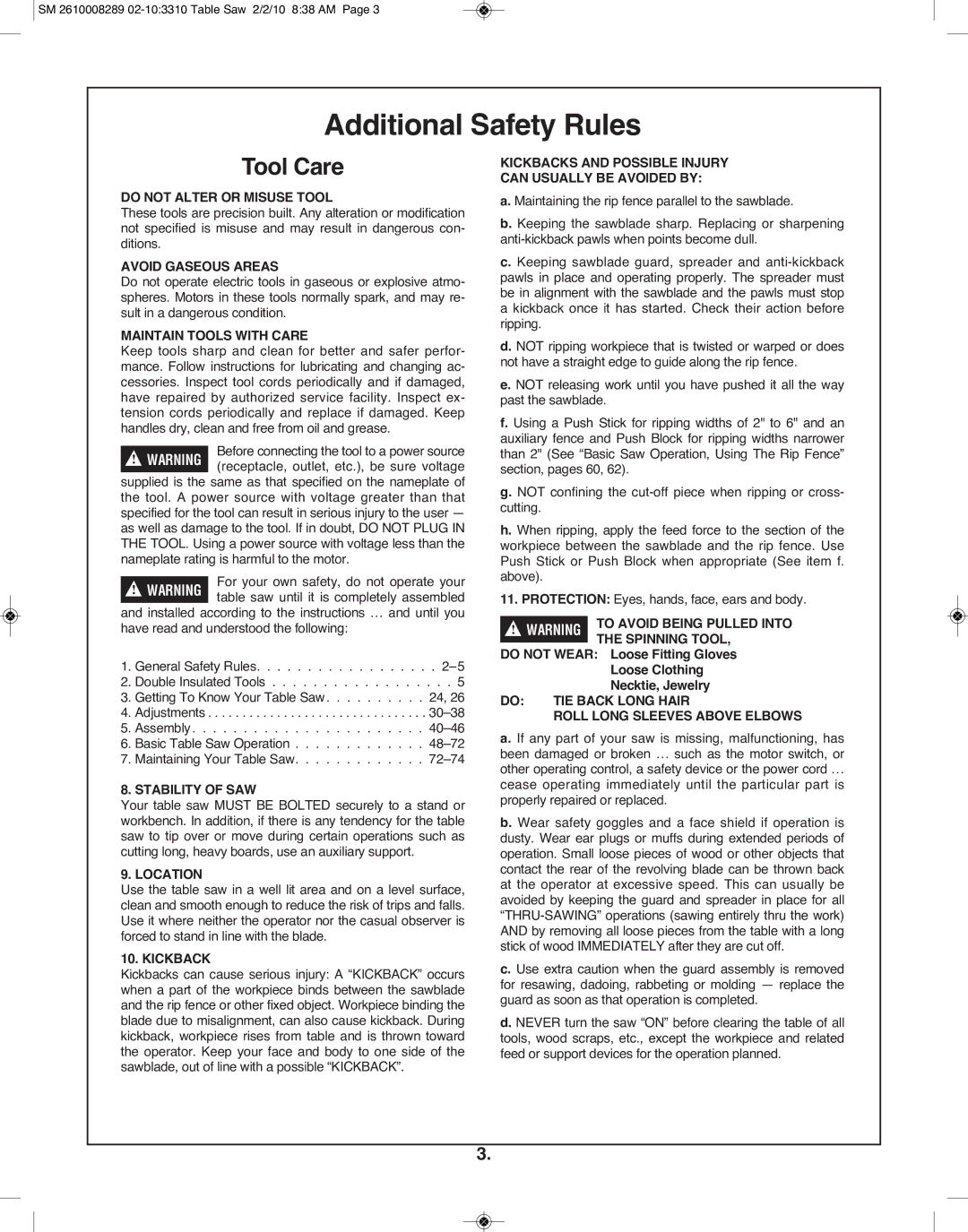 Skil 3310 manual Additional Safety Rules, Tool Care 