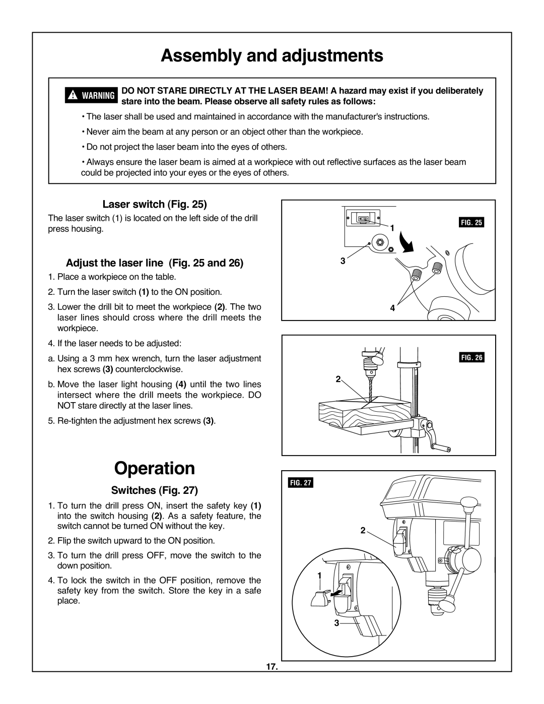 Skil 3320-01 manual Operation, Laser switch Fig 