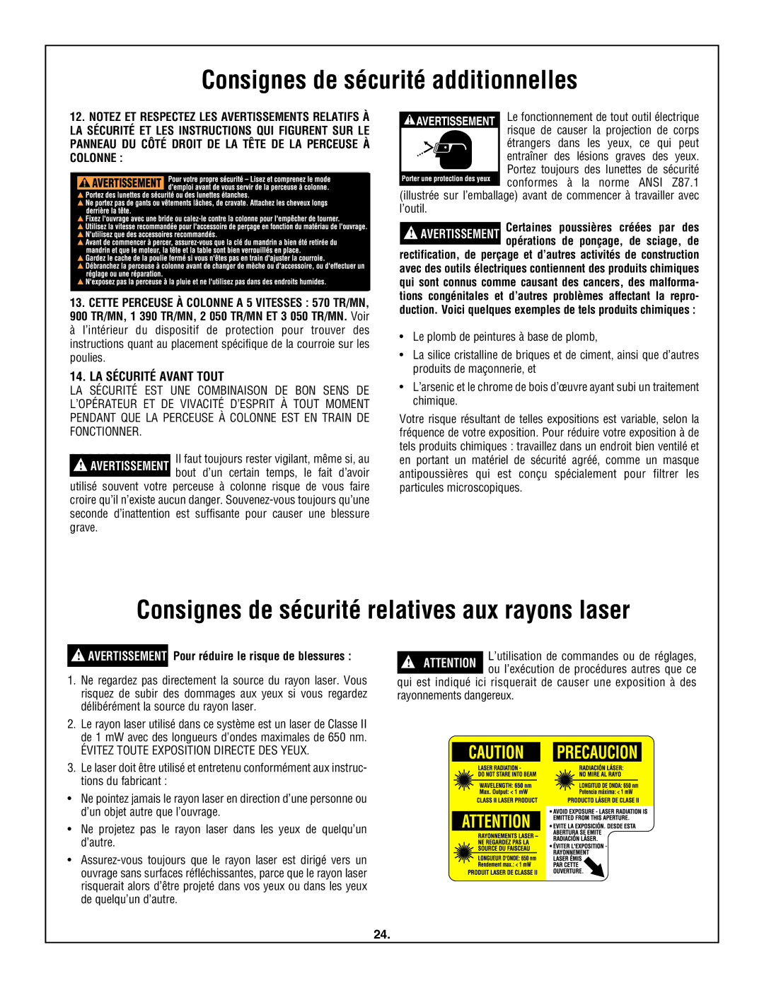 Skil 3320-01 manual Consignes de sécurité relatives aux rayons laser, LA Sécurité Avant Tout 