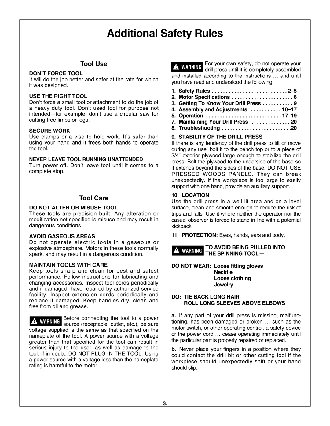 Skil 3320-01 manual Additional Safety Rules, Tool Use, Tool Care 