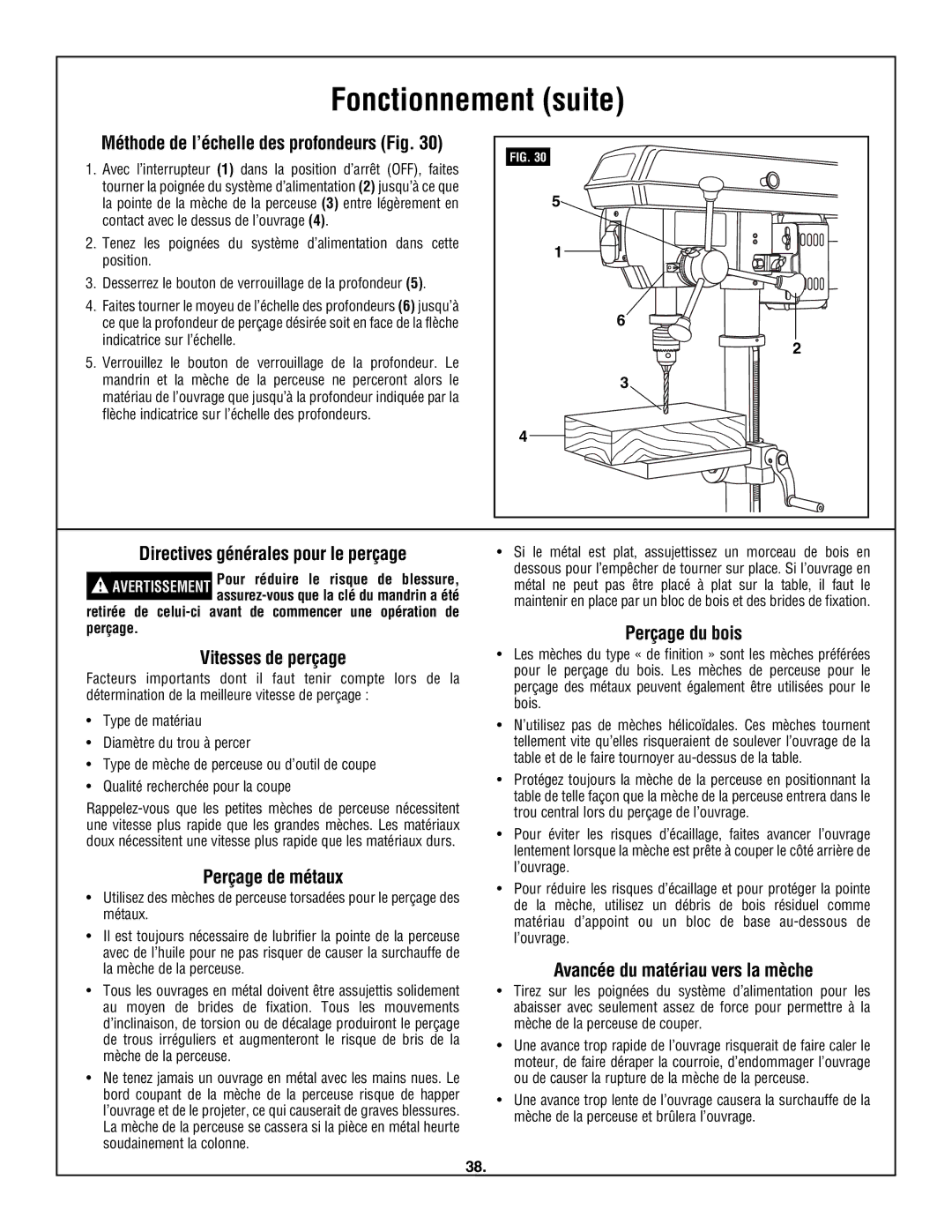 Skil 3320-01 manual Directives générales pour le perçage, Vitesses de perçage, Perçage de métaux, Perçage du bois 