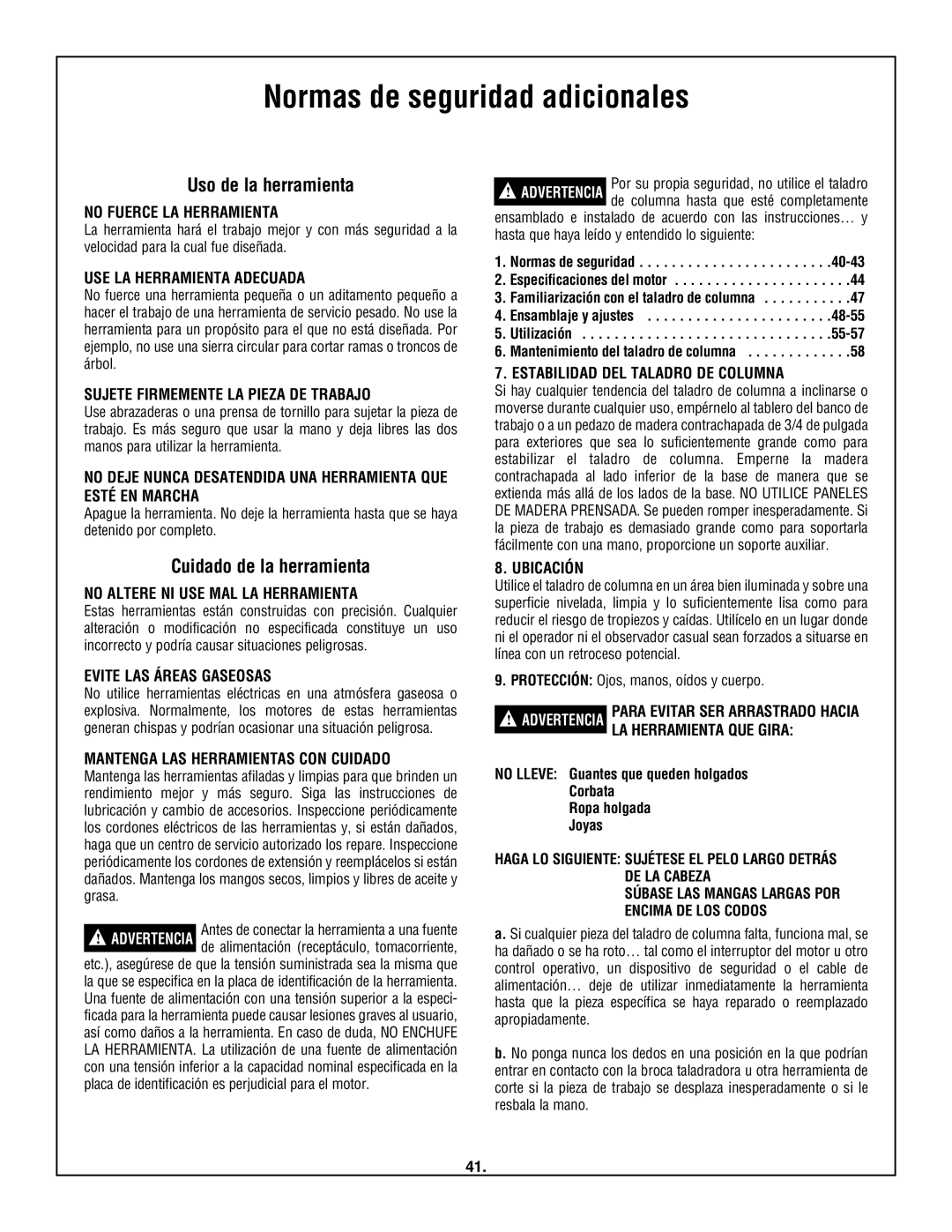 Skil 3320-01 manual Normas de seguridad adicionales, Uso de la herramienta, Cuidado de la herramienta 