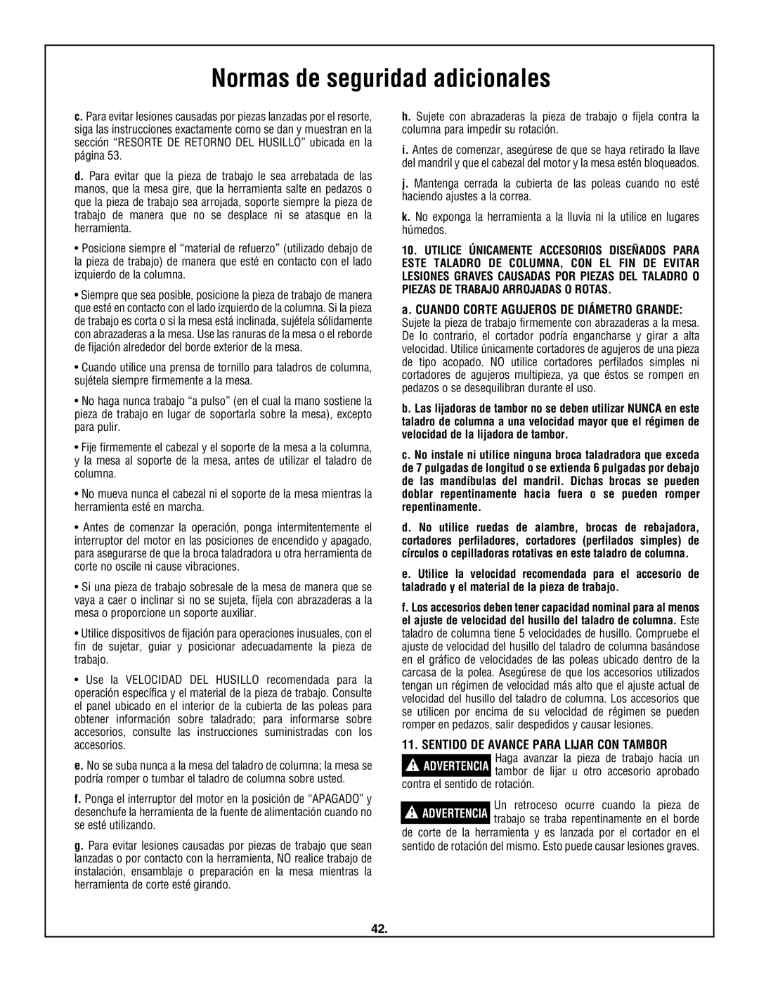 Skil 3320-01 manual Cuando Corte Agujeros DE Diámetro Grande, Sentido DE Avance Para Lijar CON Tambor 