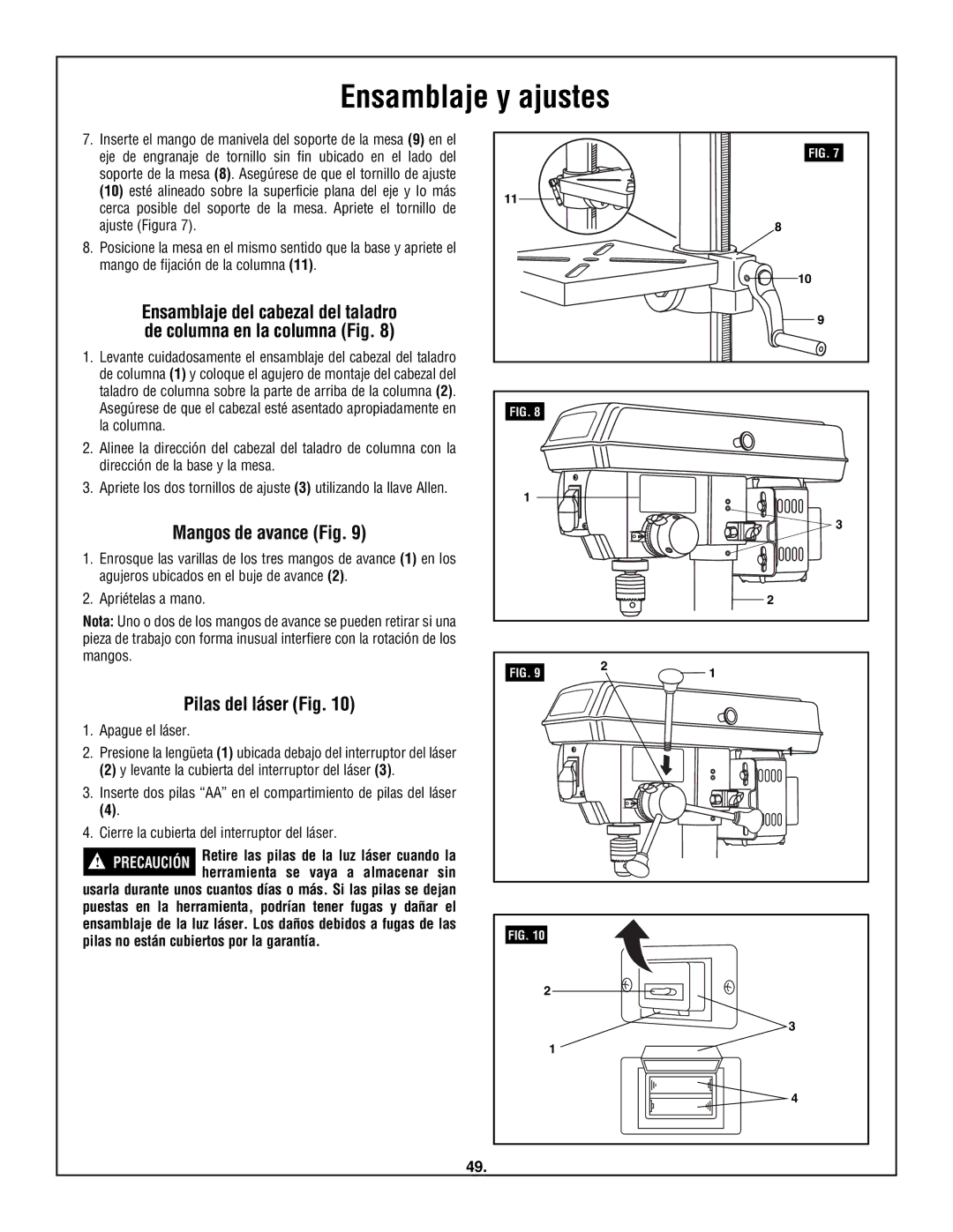 Skil 3320-01 Mangos de avance Fig, Pilas del láser Fig, Apague el láser, Levante la cubierta del interruptor del láser 