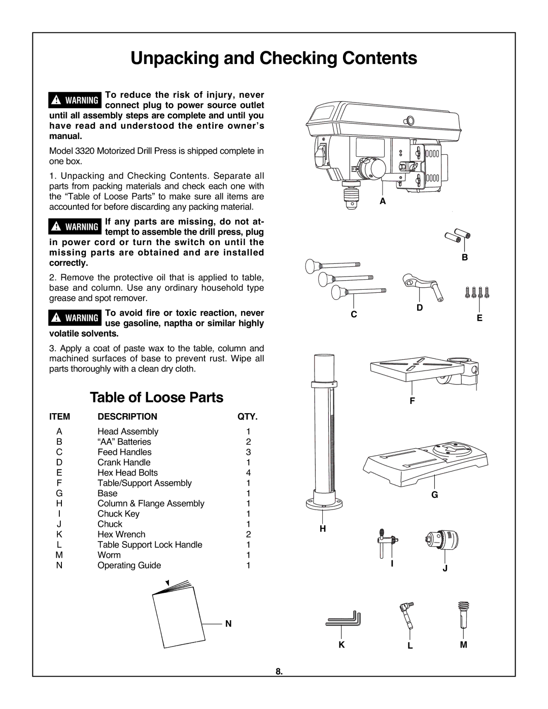 Skil 3320-01 manual Unpacking and Checking Contents 