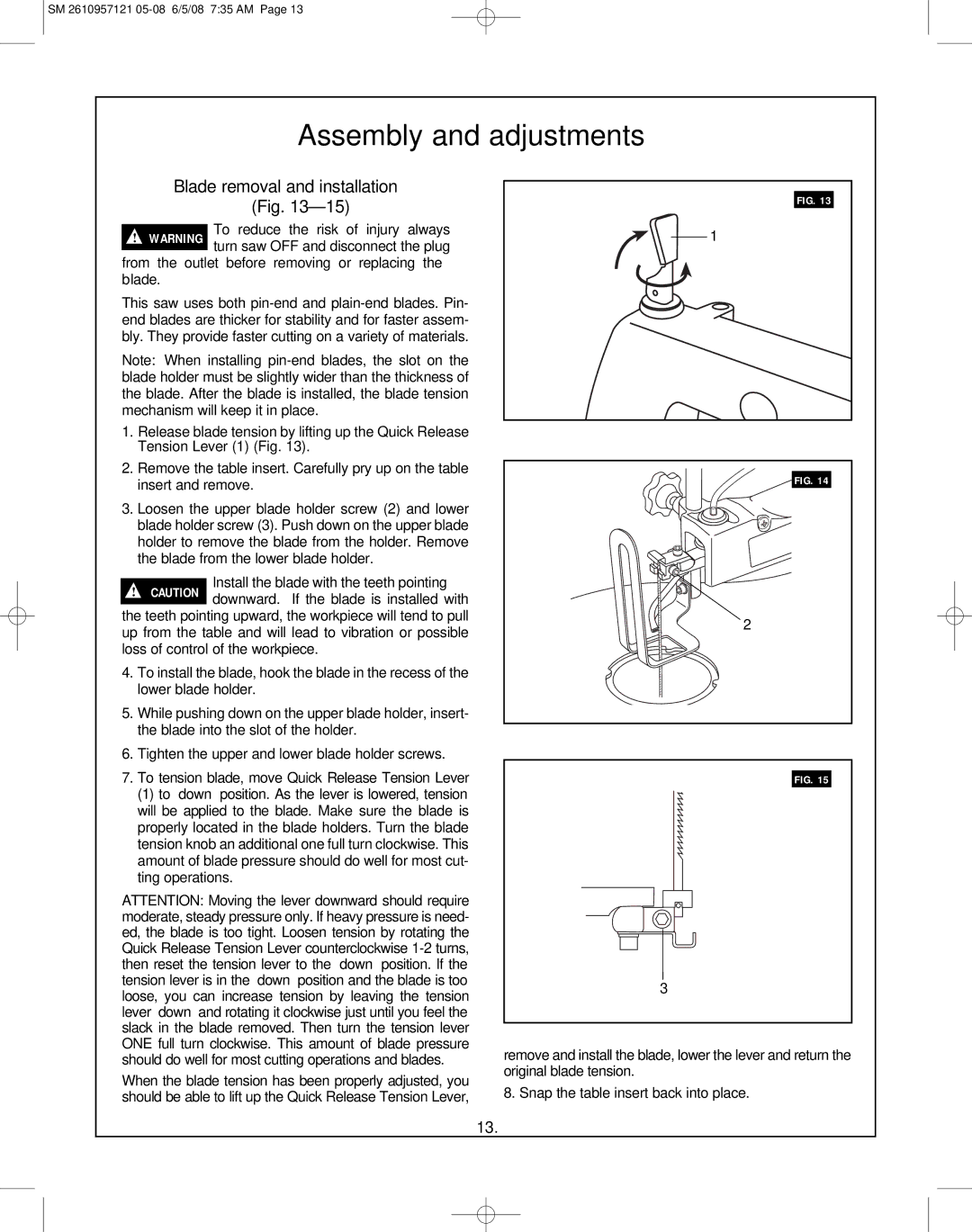 Skil 3335-01 manual Blade removal and installation Fig 