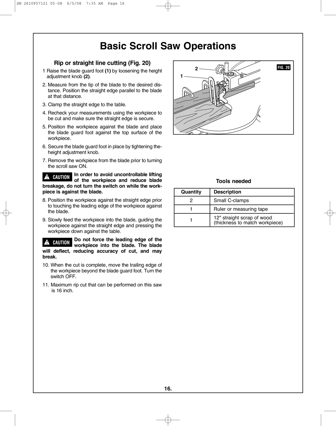 Skil 3335-01 manual Rip or straight line cutting Fig, Workpiece and reduce blade, Quantity Description 