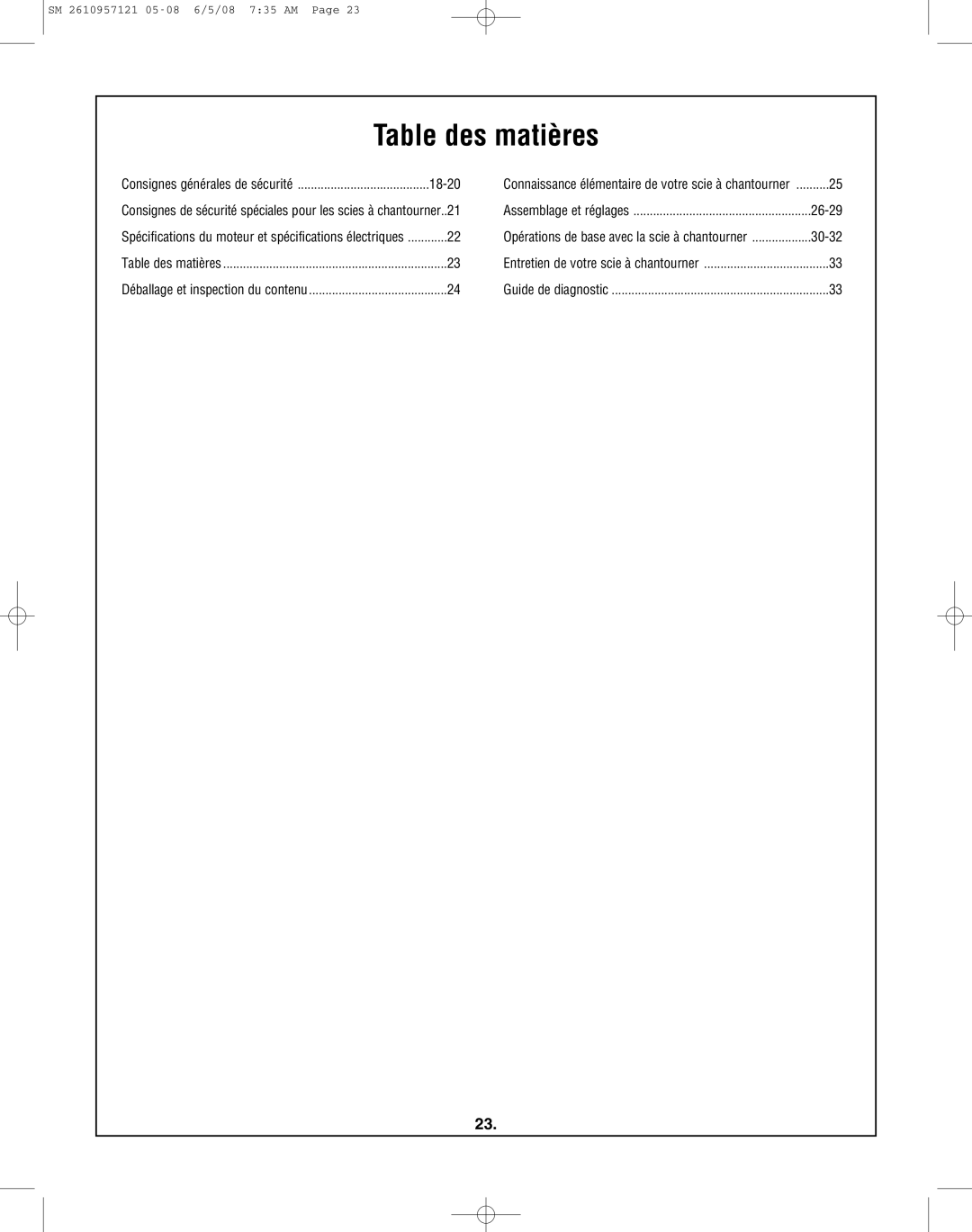 Skil 3335-01 manual Table des matières, Consignes générales de sécurité 18-20 