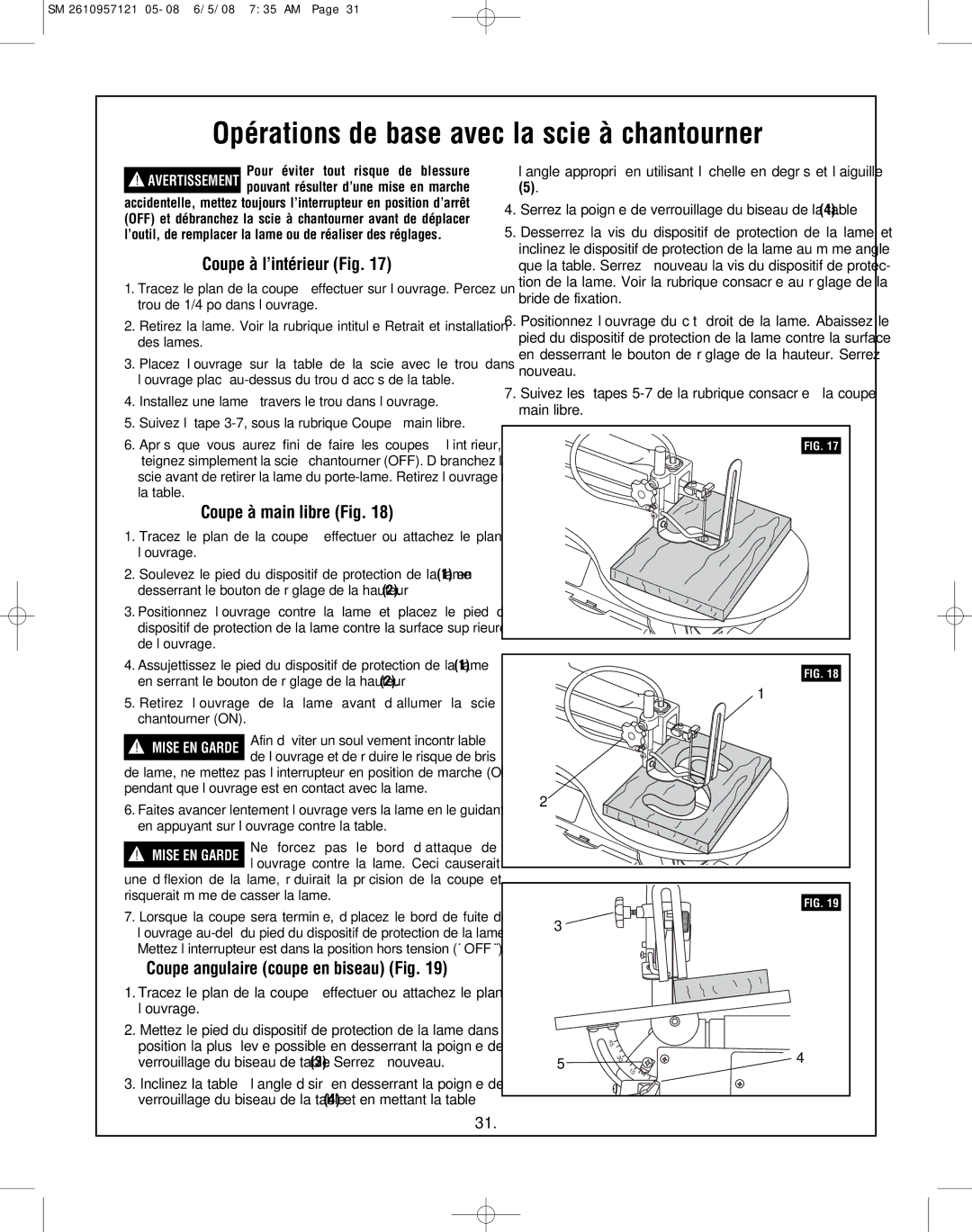 Skil 3335-01 manual Coupe à l’intérieur Fig, Coupe à main libre Fig 