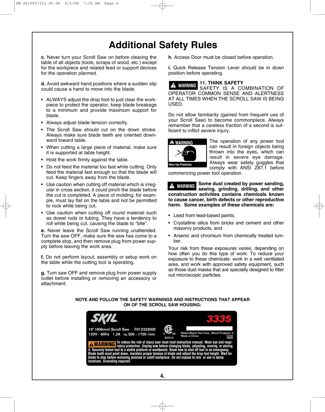 Skil 3335-01 manual Additional Safety Rules, Think Safety 