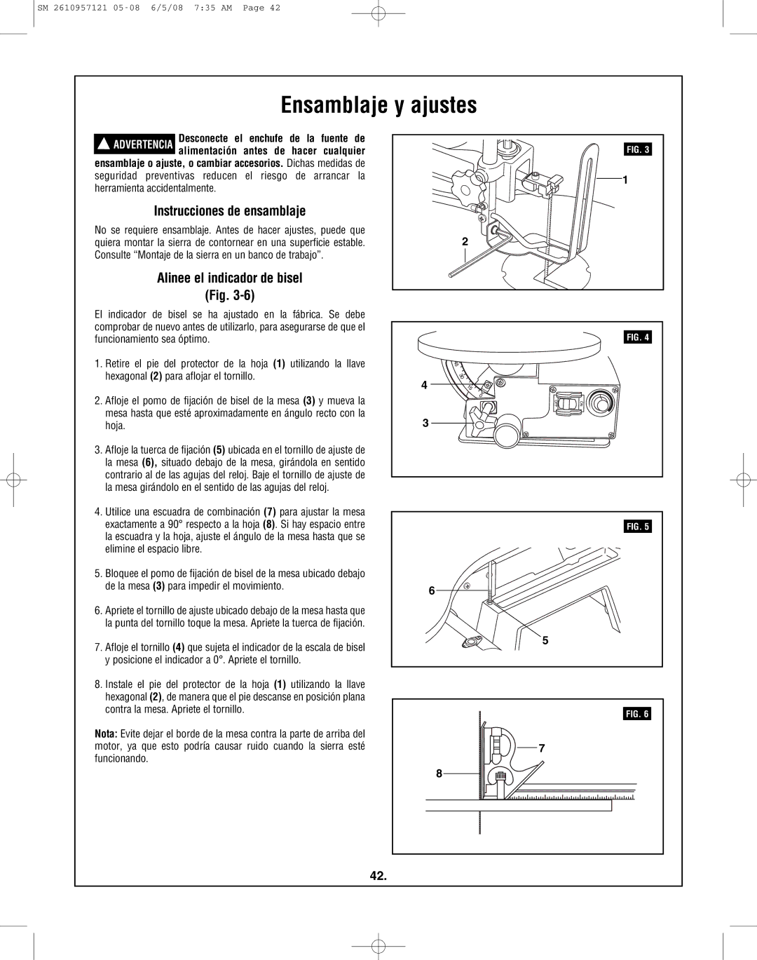 Skil 3335-01 manual Ensamblaje y ajustes, Instrucciones de ensamblaje, Alinee el indicador de bisel 