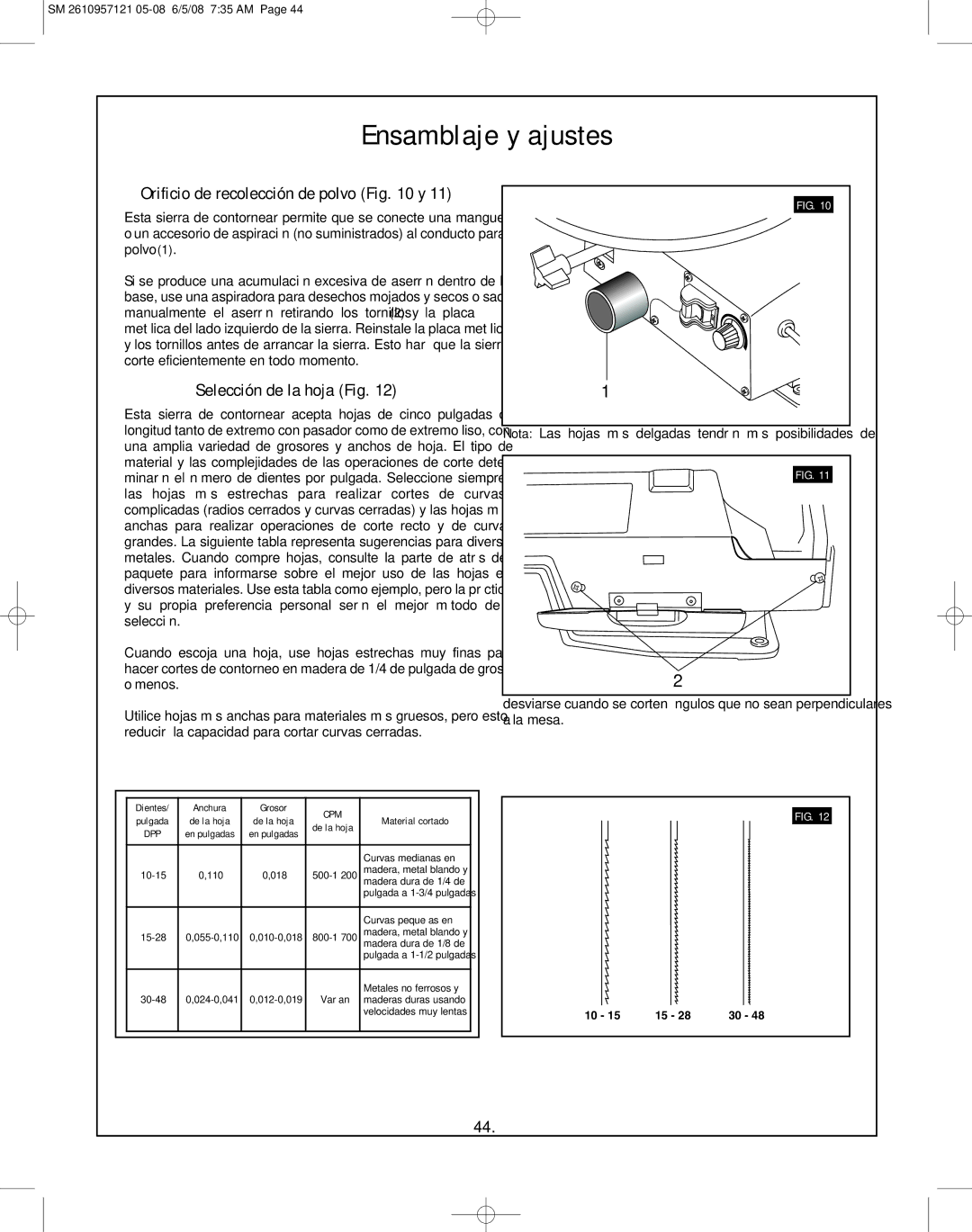 Skil 3335-01 manual Selección de la hoja Fig, Orificio de recolección de polvo y 