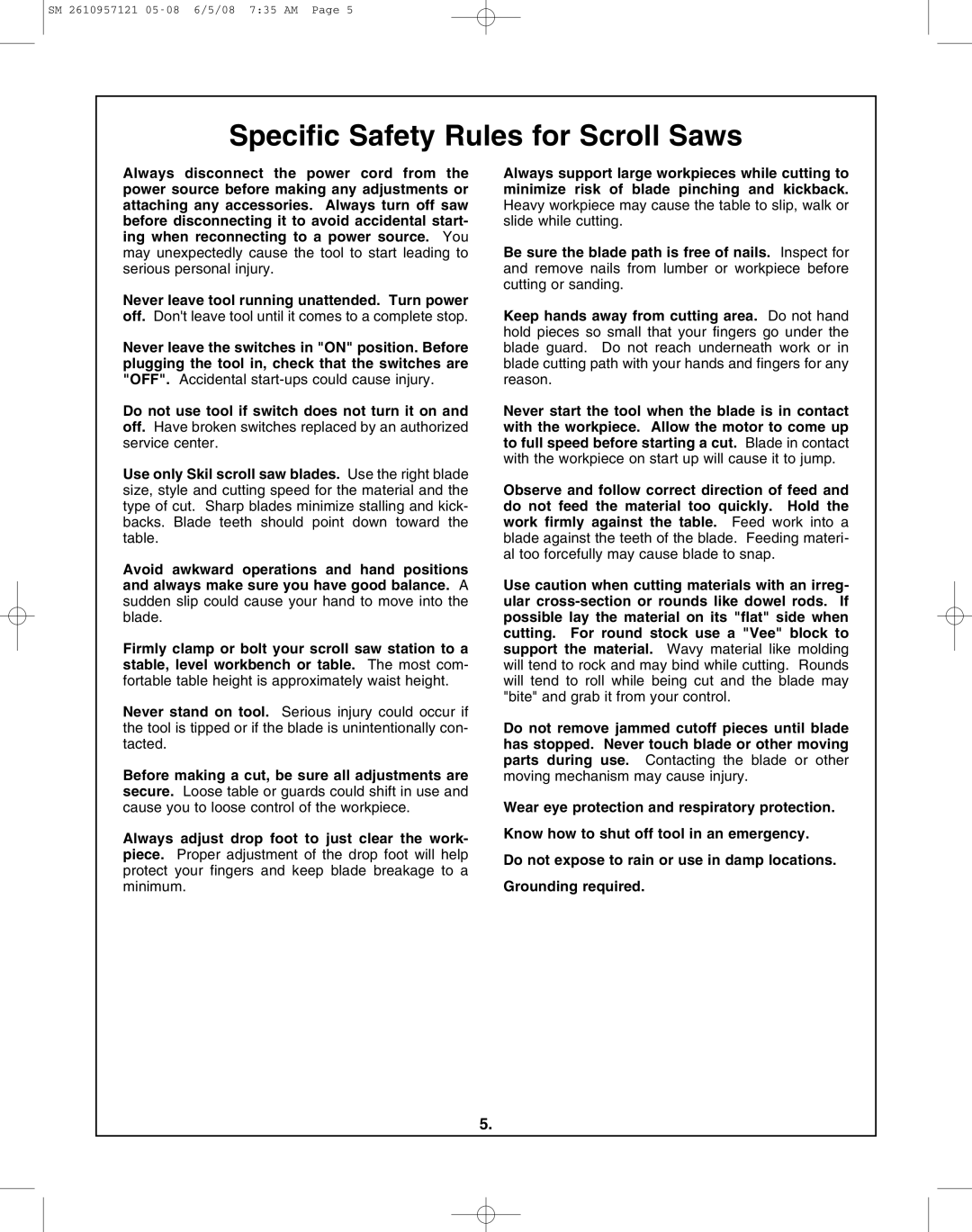 Skil 3335-01 manual Specific Safety Rules for Scroll Saws 