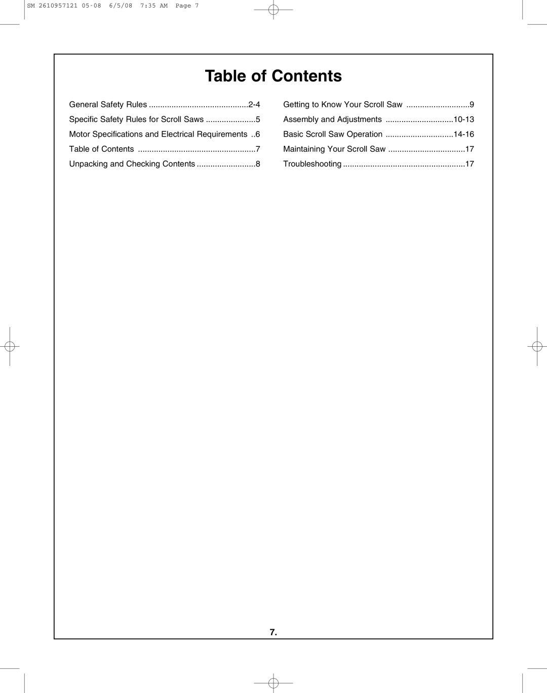 Skil 3335-01 manual Table of Contents 