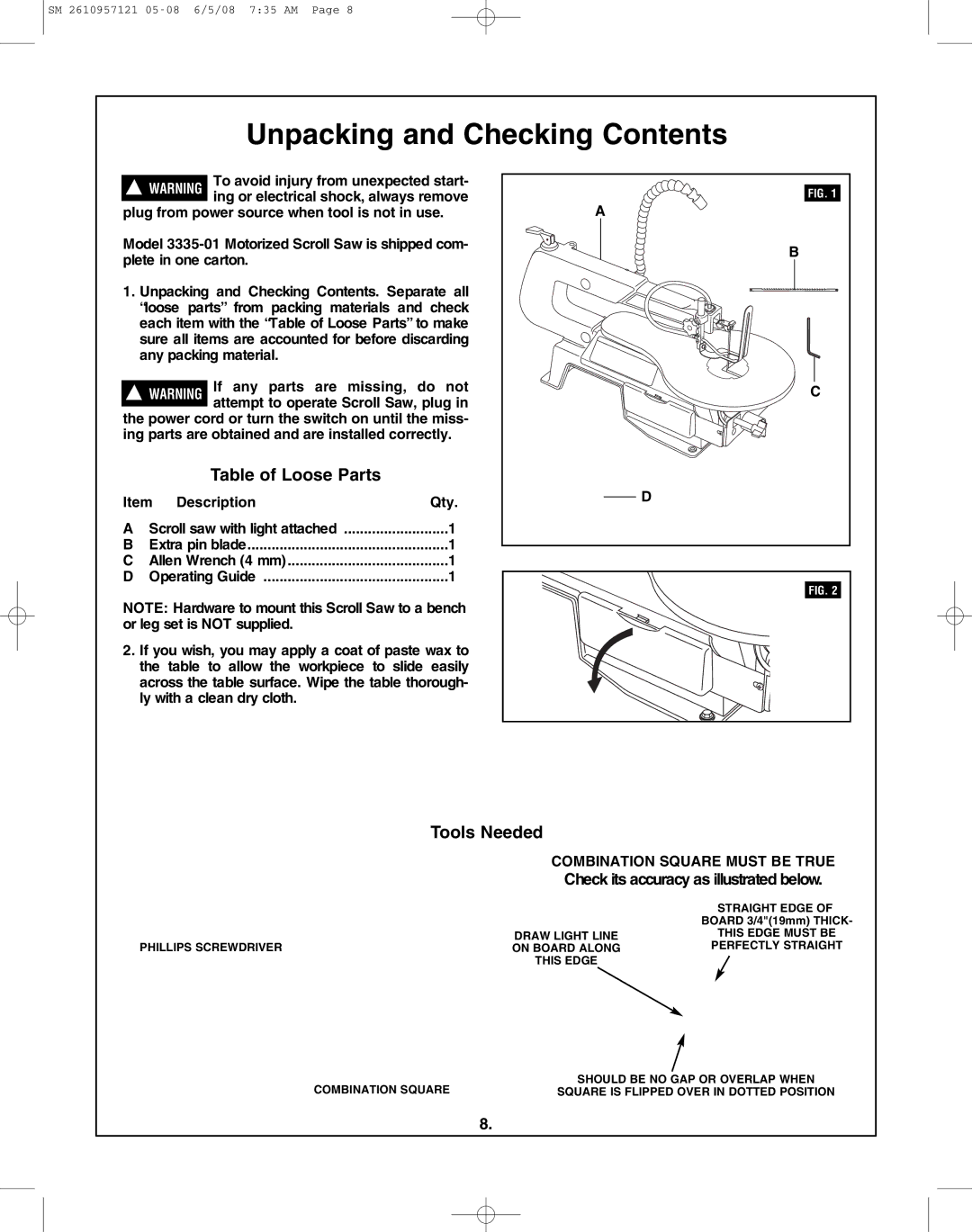 Skil 3335-01 manual Unpacking and Checking Contents 