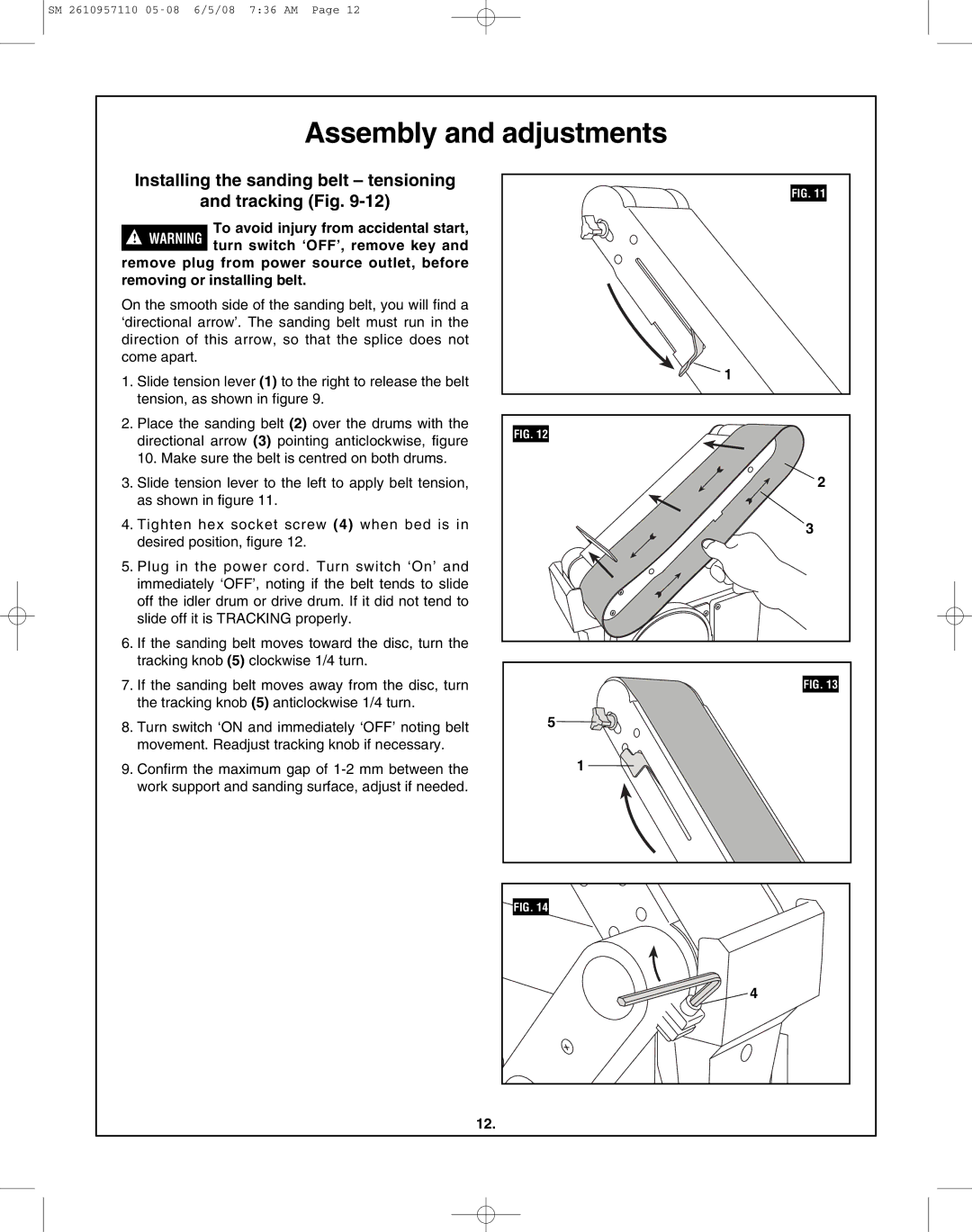 Skil 3375-01 manual Installing the sanding belt tensioning Tracking Fig 