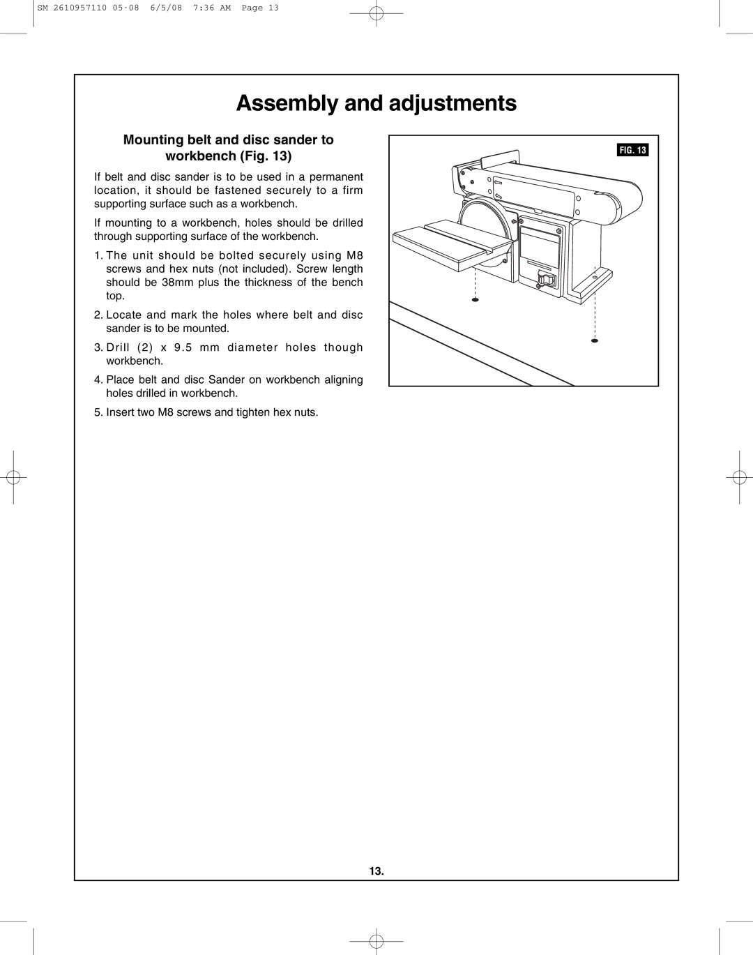 Skil 3375-01 manual Mounting belt and disc sander to Workbench Fig 