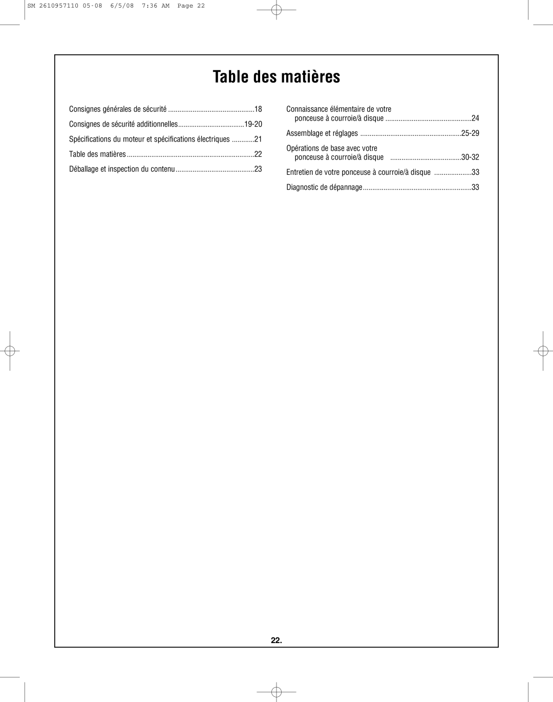 Skil 3375-01 manual Table des matières, Connaissance élémentaire de votre, Opérations de base avec votre 