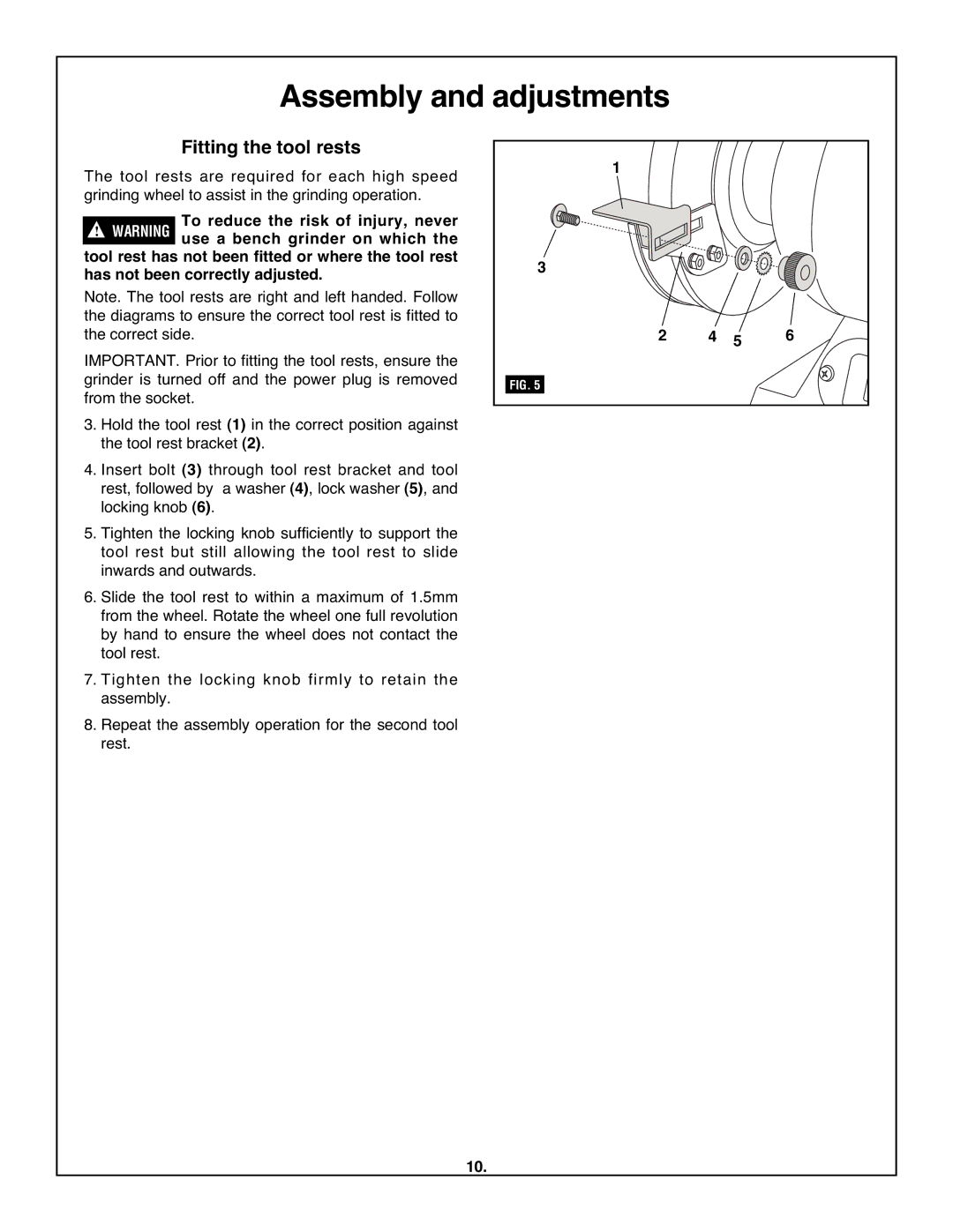 Skil 3380-01 manual Fitting the tool rests 