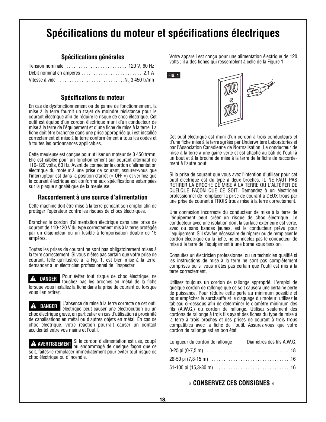 Skil 3380-01 manual Spécifications générales, Spécifications du moteur, Raccordement à une source d’alimentation 