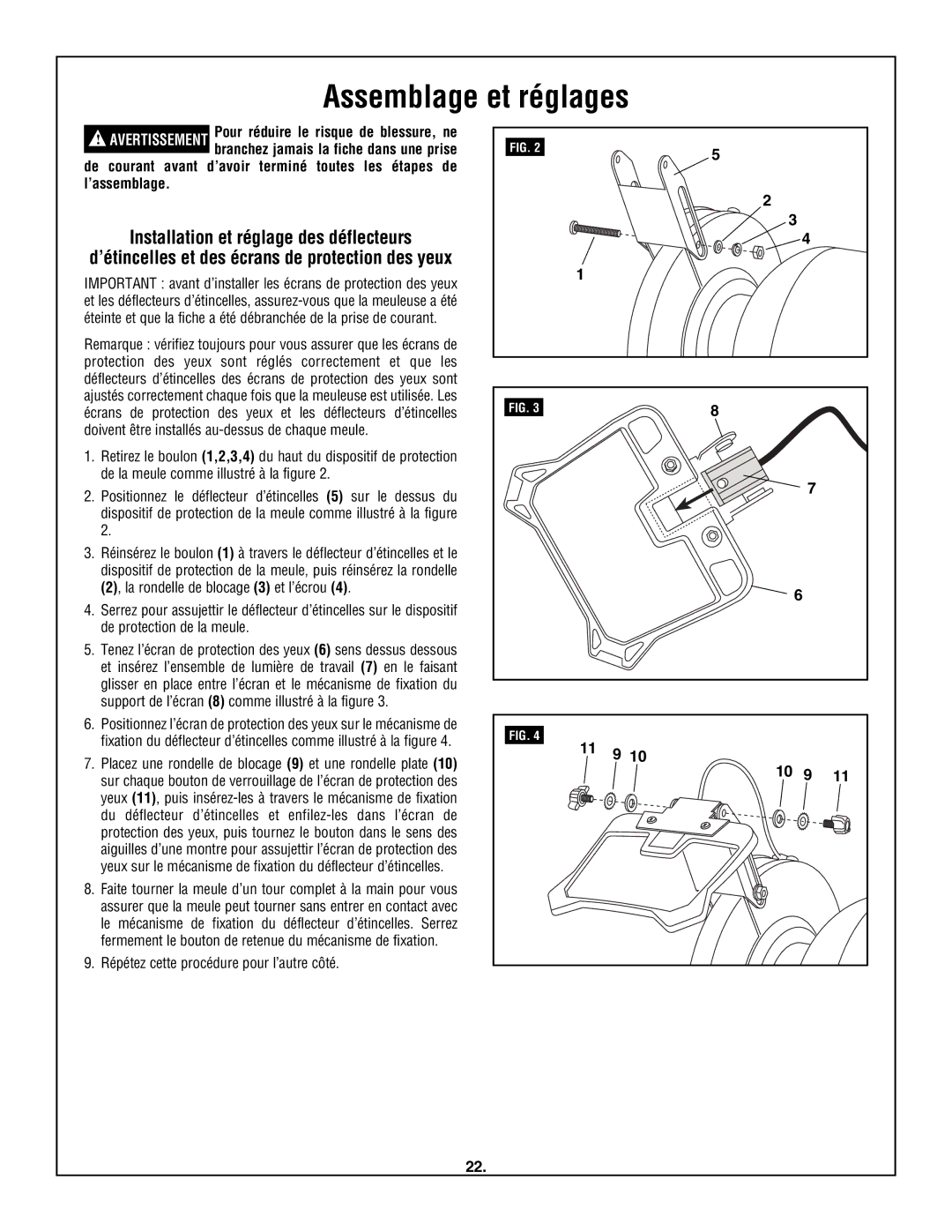 Skil 3380-01 manual Assemblage et réglages, Répétez cette procédure pour l’autre côté 