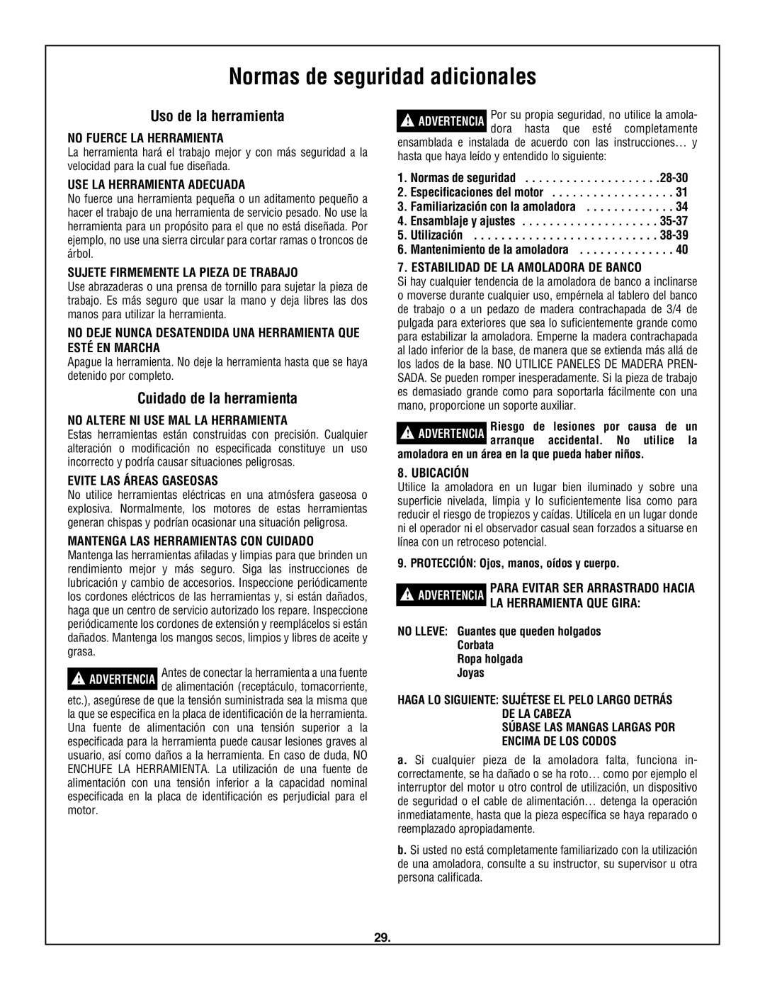 Skil 3380-01 manual Uso de la herramienta, Cuidado de la herramienta 