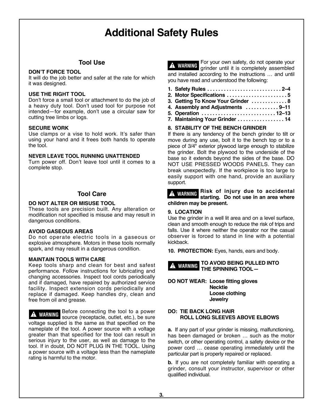 Skil 3380-01 manual Additional Safety Rules, Tool Use, Tool Care 