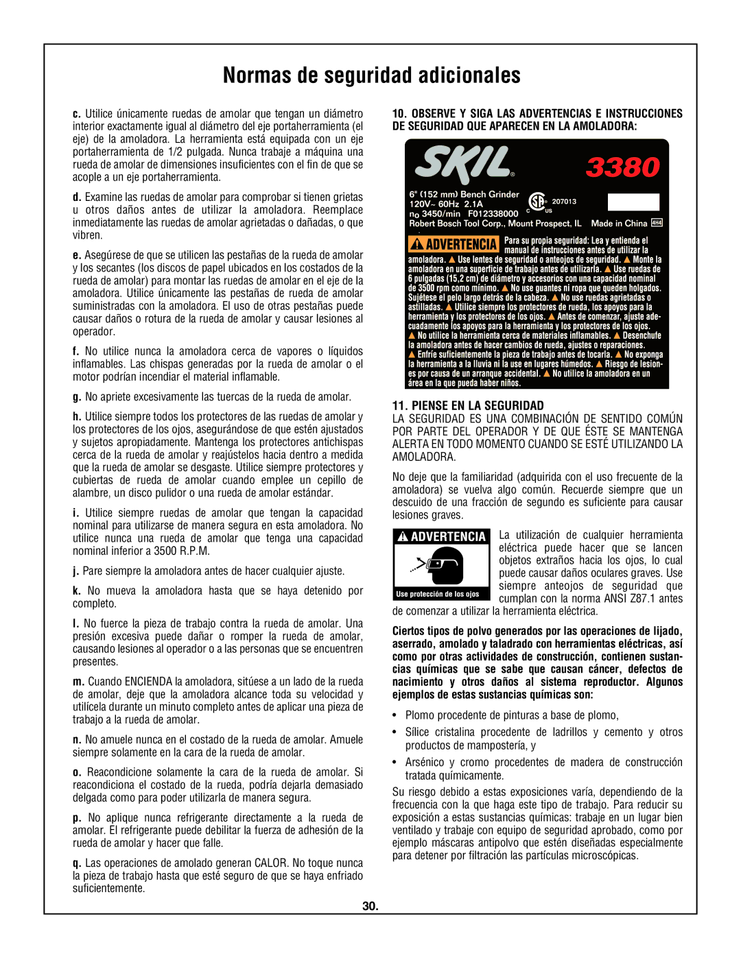 Skil 3380-01 manual Suficientemente.30, Piense EN LA Seguridad, De comenzar a utilizar la herramienta eléctrica 