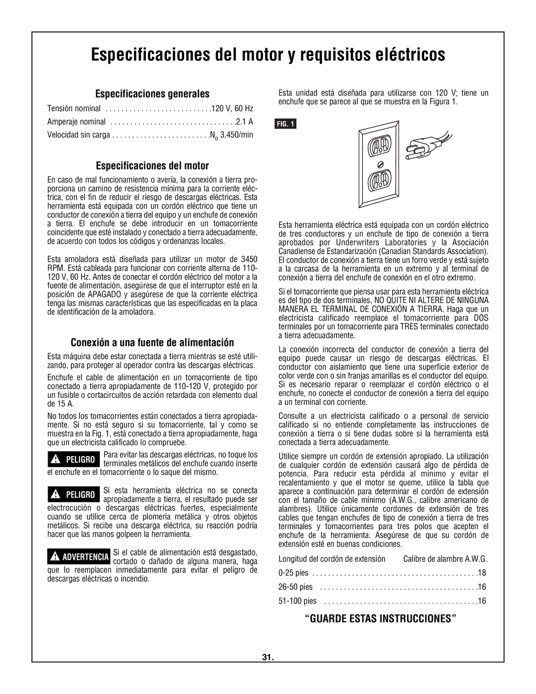 Skil 3380-01 manual Especificaciones del motor y requisitos eléctricos, Especificaciones generales 