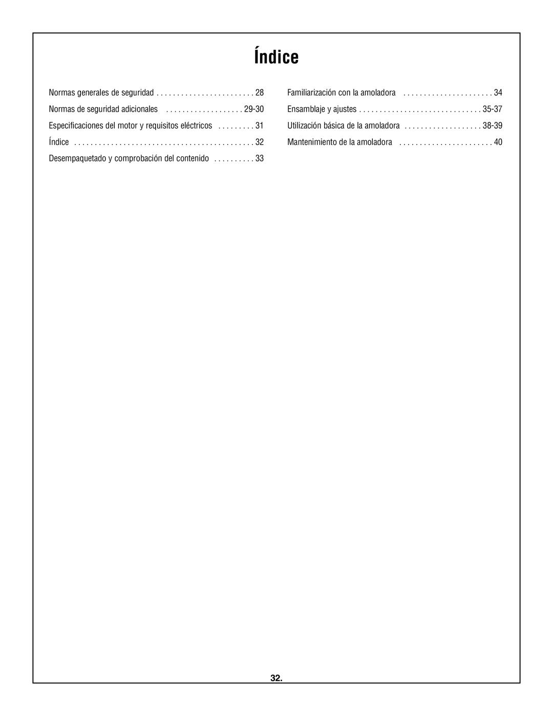 Skil 3380-01 manual Índice, 29-30, 35-37, 38-39 