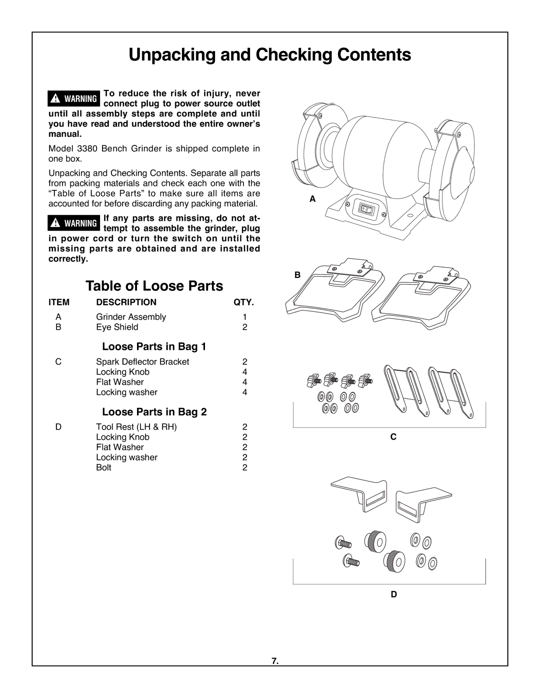 Skil 3380-01 manual Unpacking and Checking Contents 