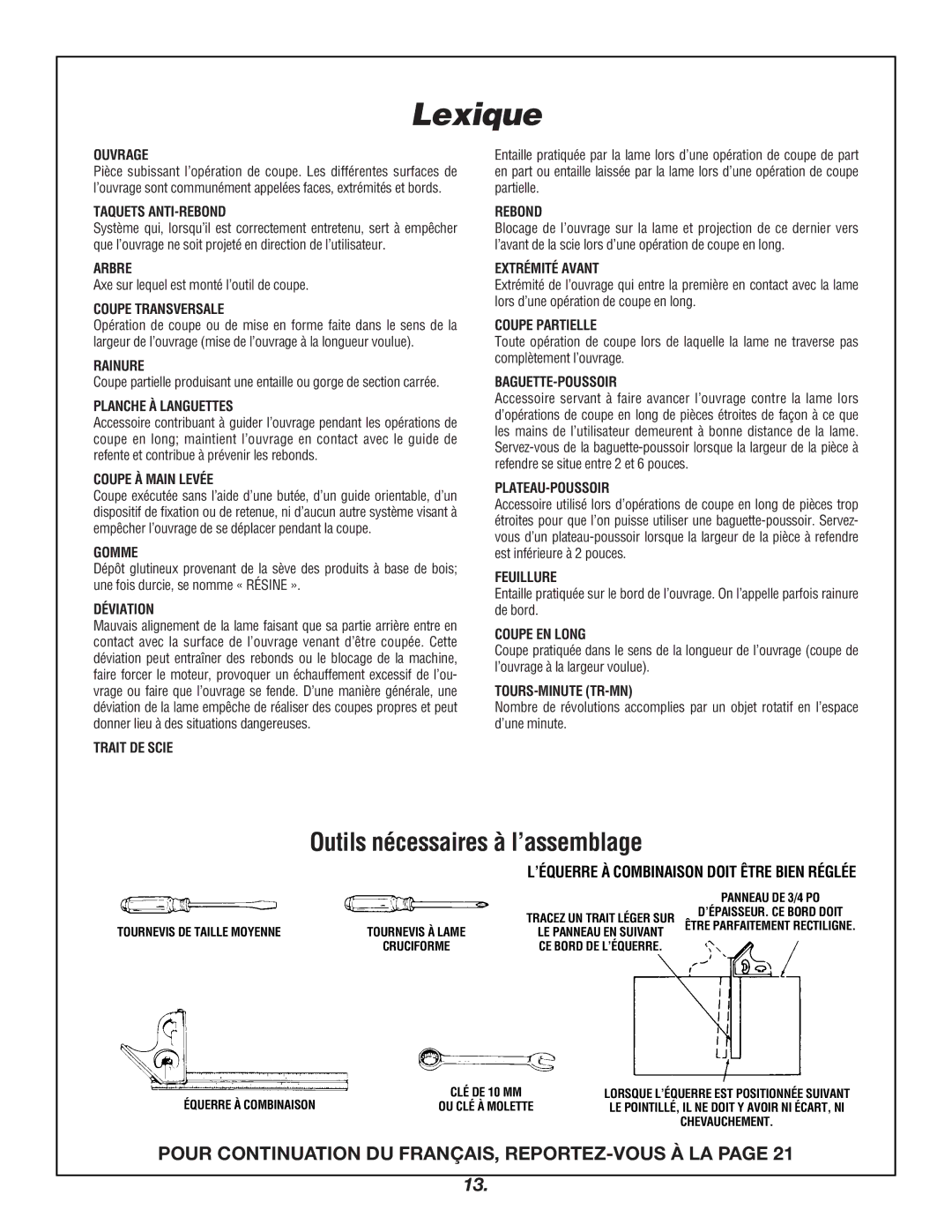 Skil 3400 manual Lexique, Outils nécessaires à l’assemblage 