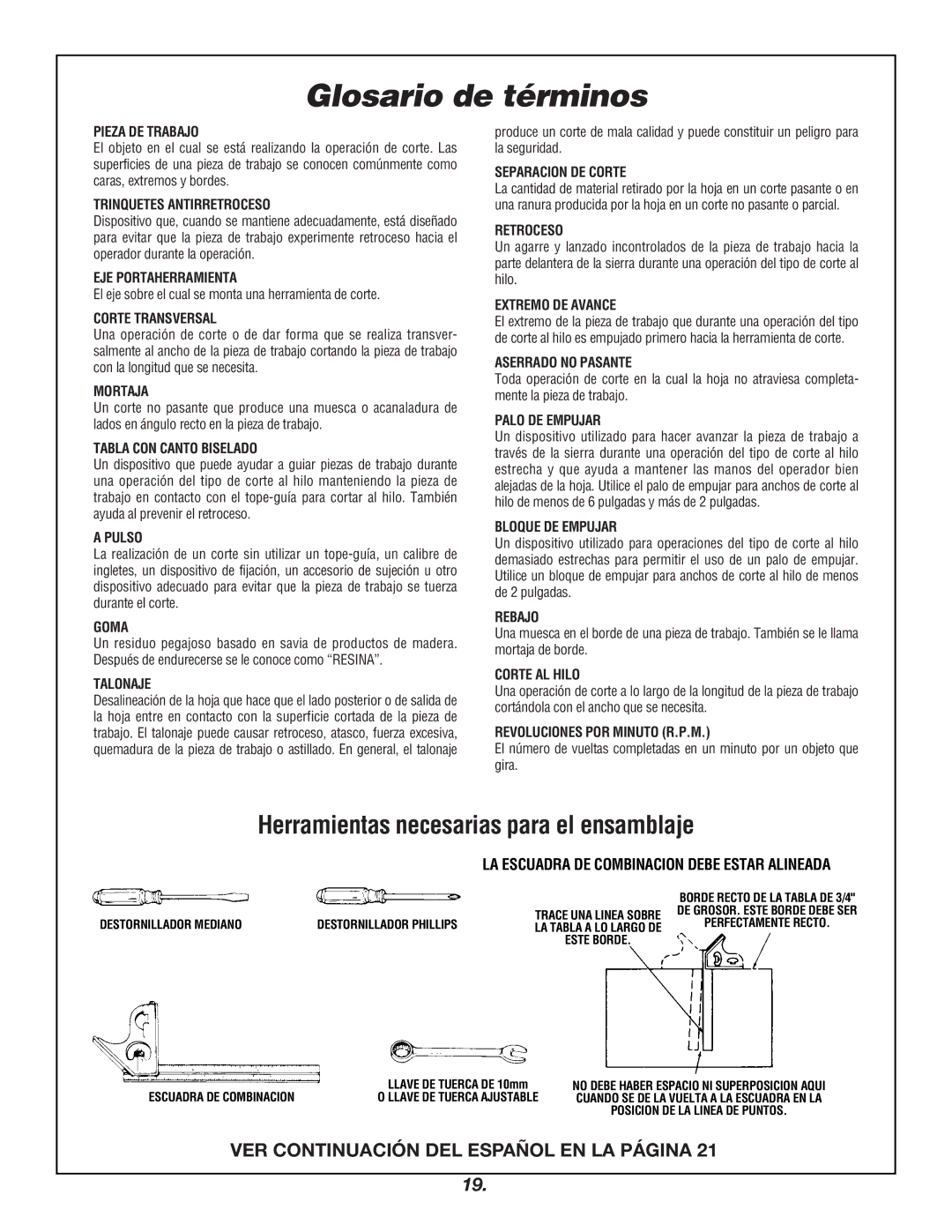 Skil 3400 manual Glosario de términos, Herramientas necesarias para el ensamblaje 