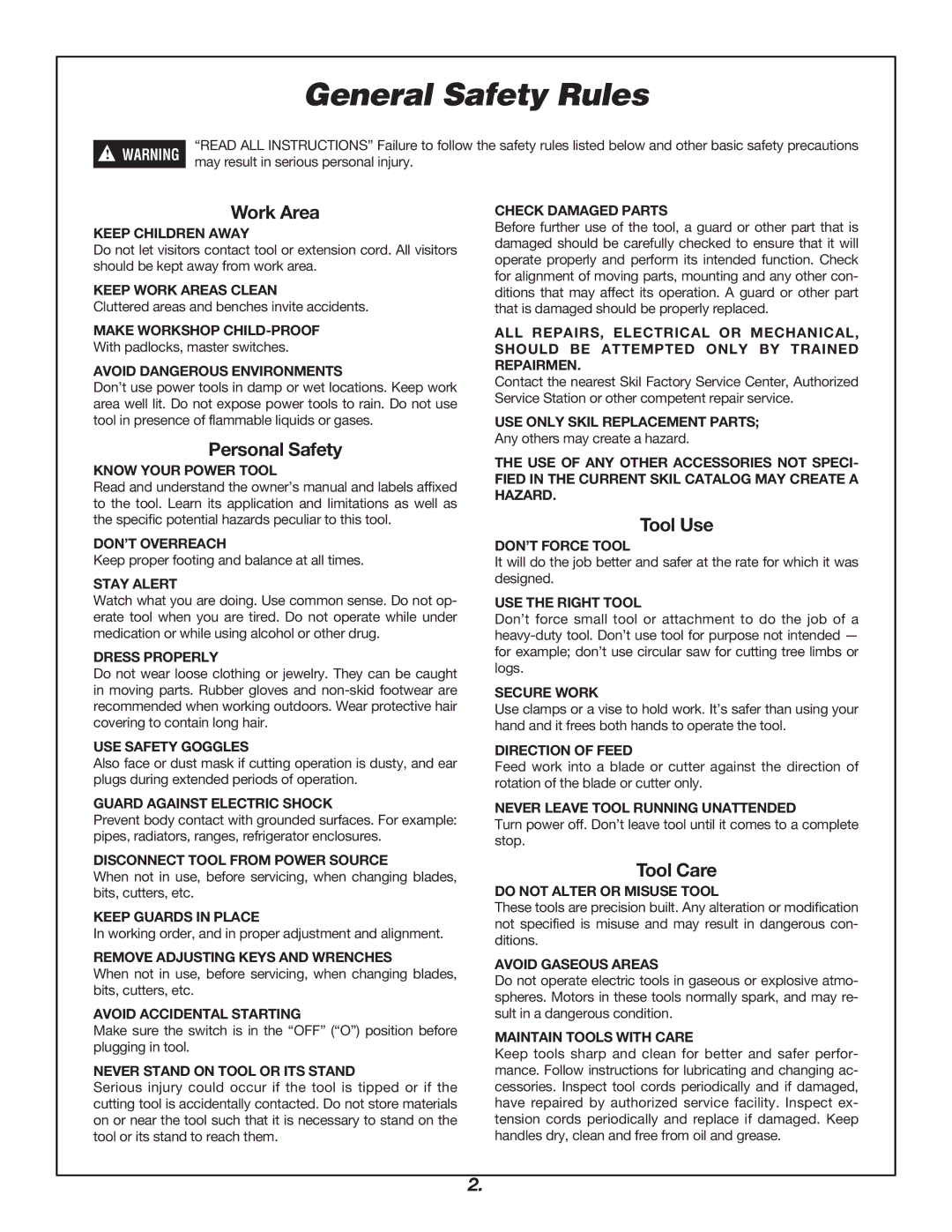 Skil 3400 manual General Safety Rules 