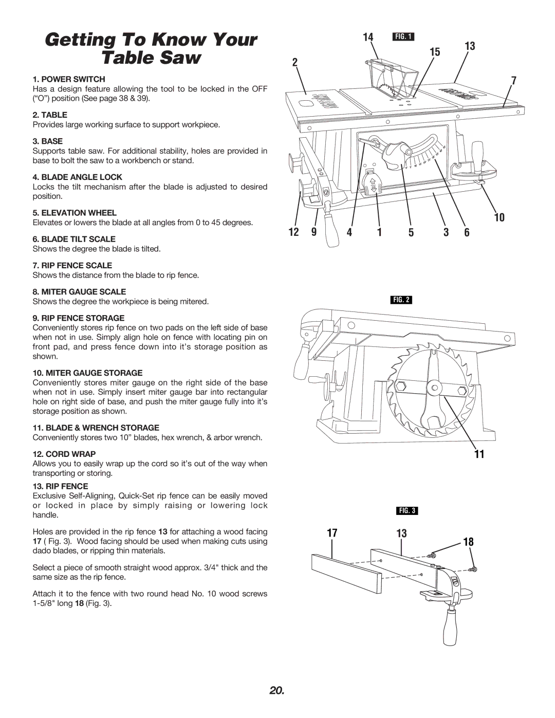 Skil 3400 manual Getting To Know Your Table Saw 